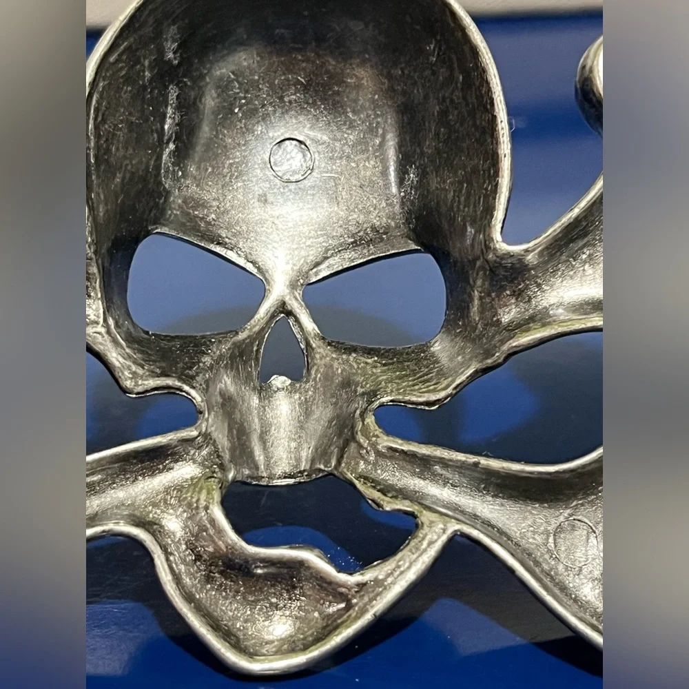 Pirate Skull Crossbones Pewter Silver Tone Belt Buckle Vintage 80s 90s Mens